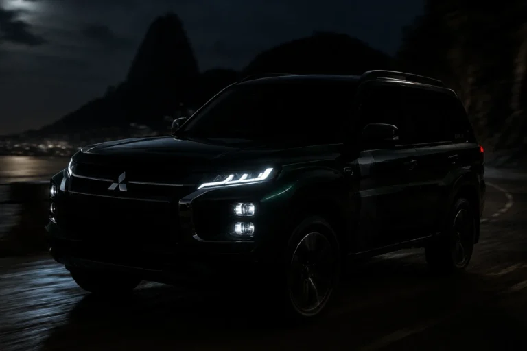 A projeção exclusiva da nova Pajero TR4, inspirada na atual identidade visual da Mitsubishi.