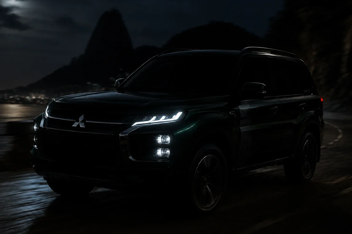A projeção exclusiva da nova Pajero TR4, inspirada na atual identidade visual da Mitsubishi.